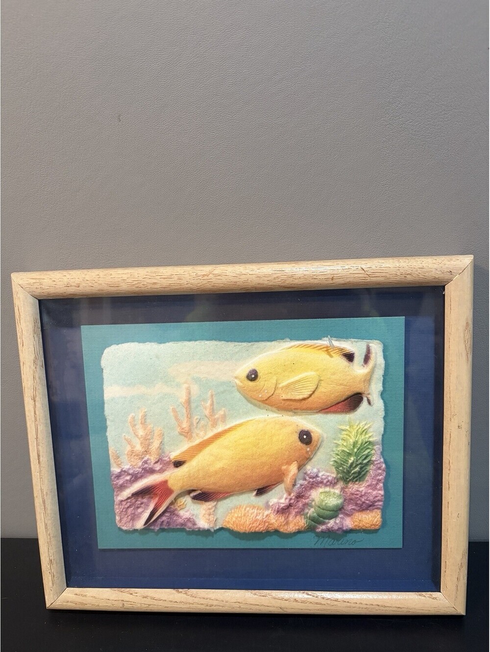 Framed & Matted Tropical Fish Hand Cast Paper Art - Framed Signed By 'Marino'